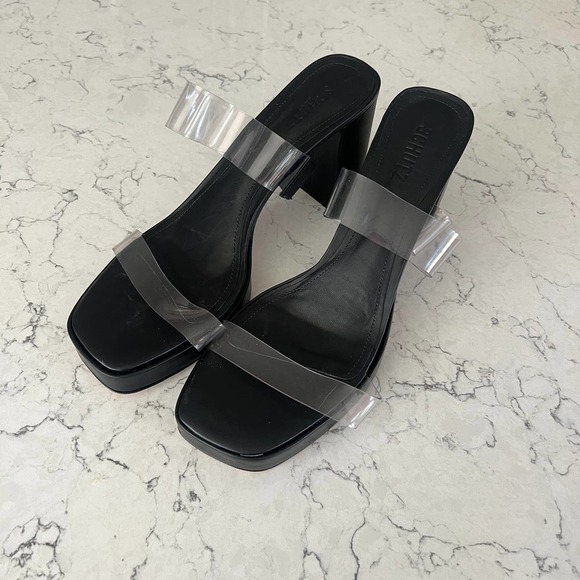 NEW $118 Schutz Ariella Black Leather Platform Sandal - Picture 6 of 9